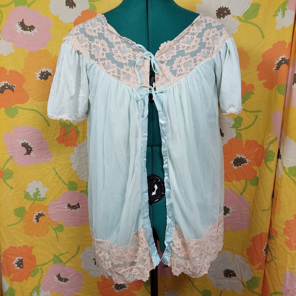 Vintage 1960s Aristocraft Blue Lace Babydoll Slip Top Union Made Medium